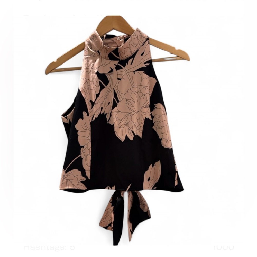 VICI satin Floral Black and Pink Tie-back Top
